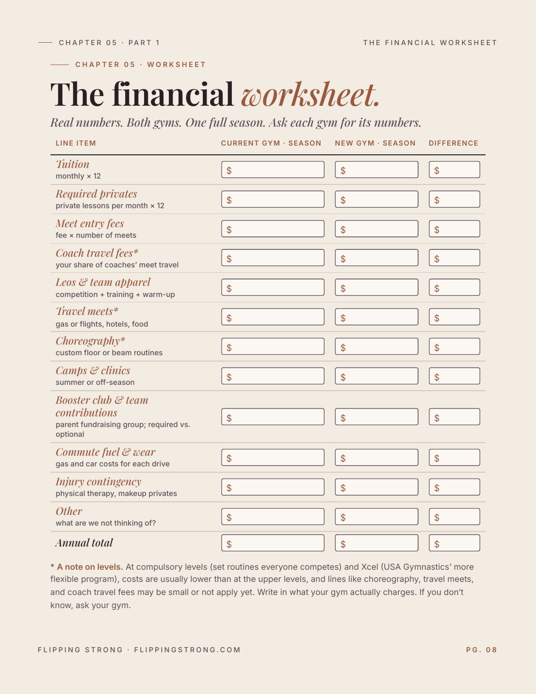 Page preview: The financial worksheet