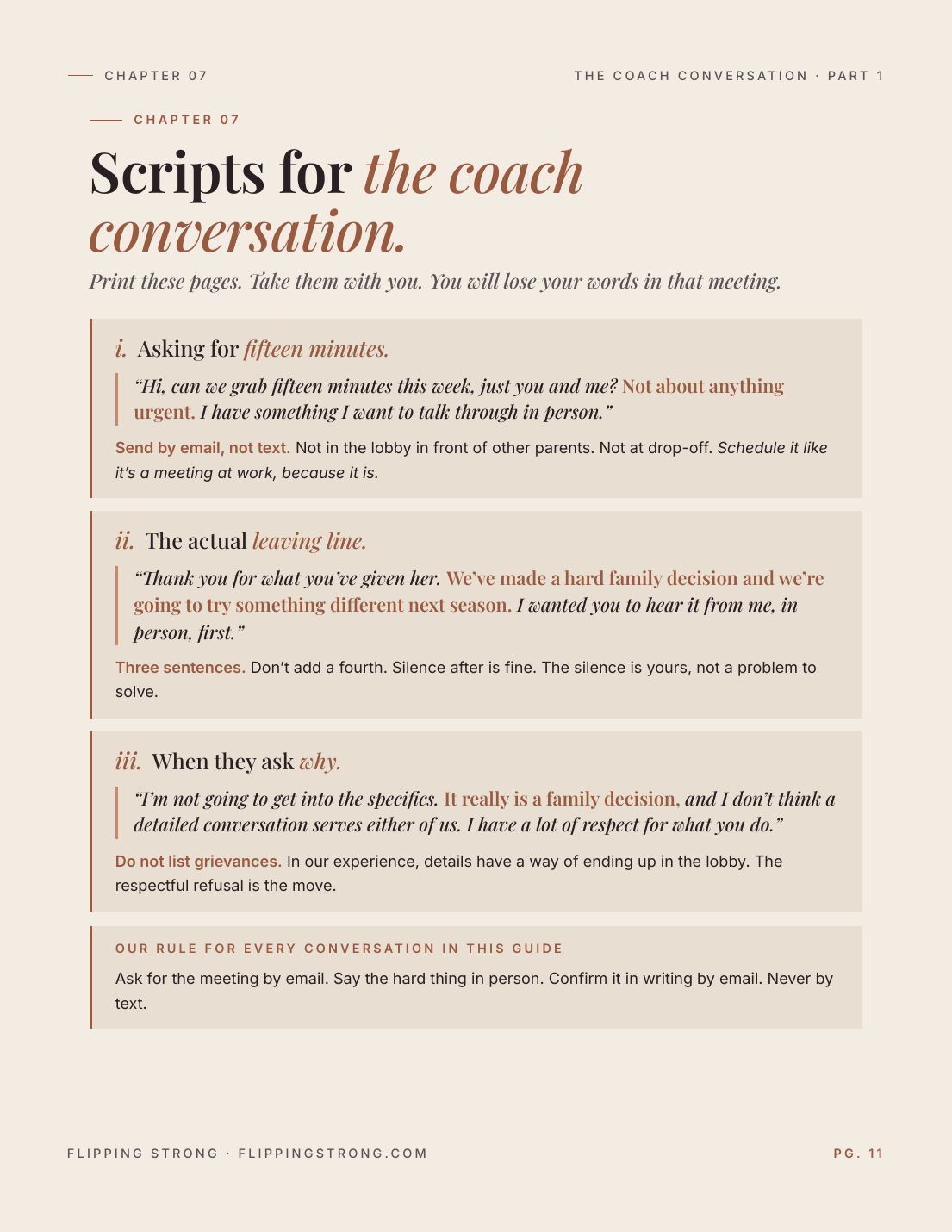 Page preview: Scripts for the coach conversation